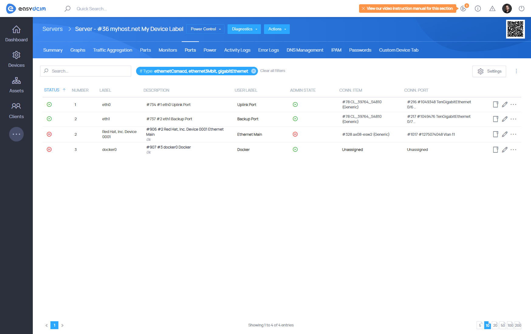 Server and Switch Connected Ports- EasyDCIM Documentation