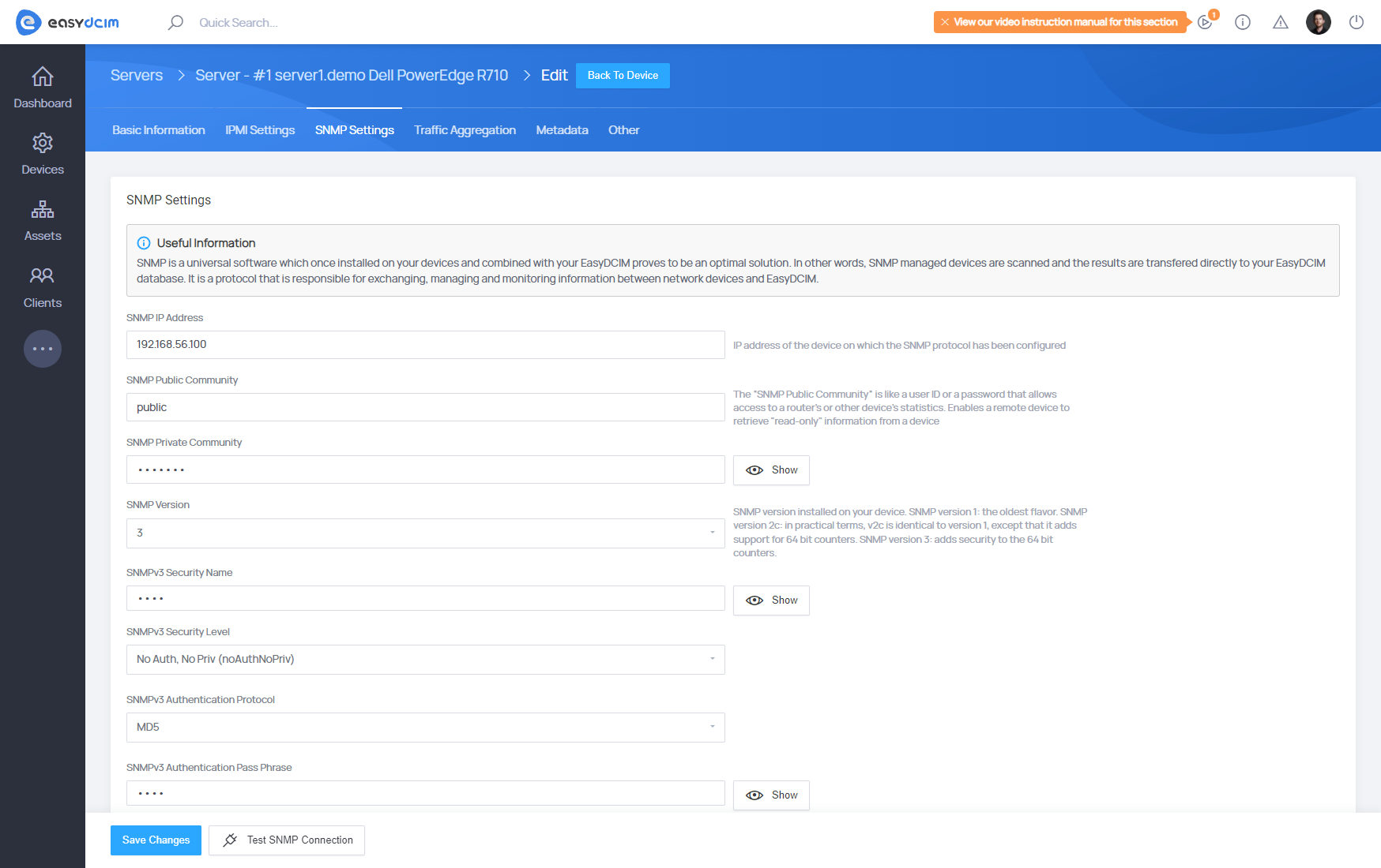 Device SNMP Settings- EasyDCIM Documentation