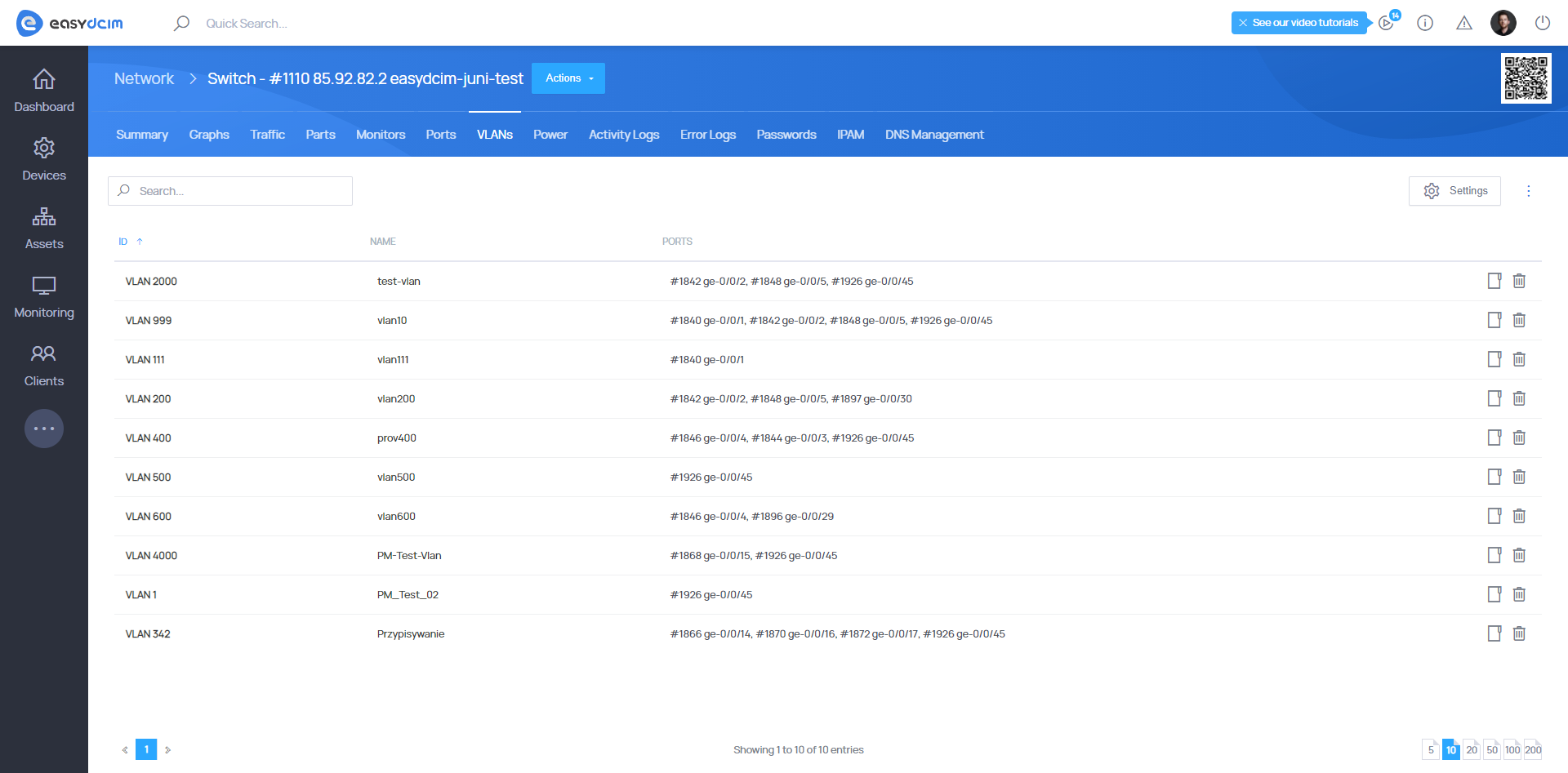 Detected VLANs on Switch - EasyDCIM Documentation