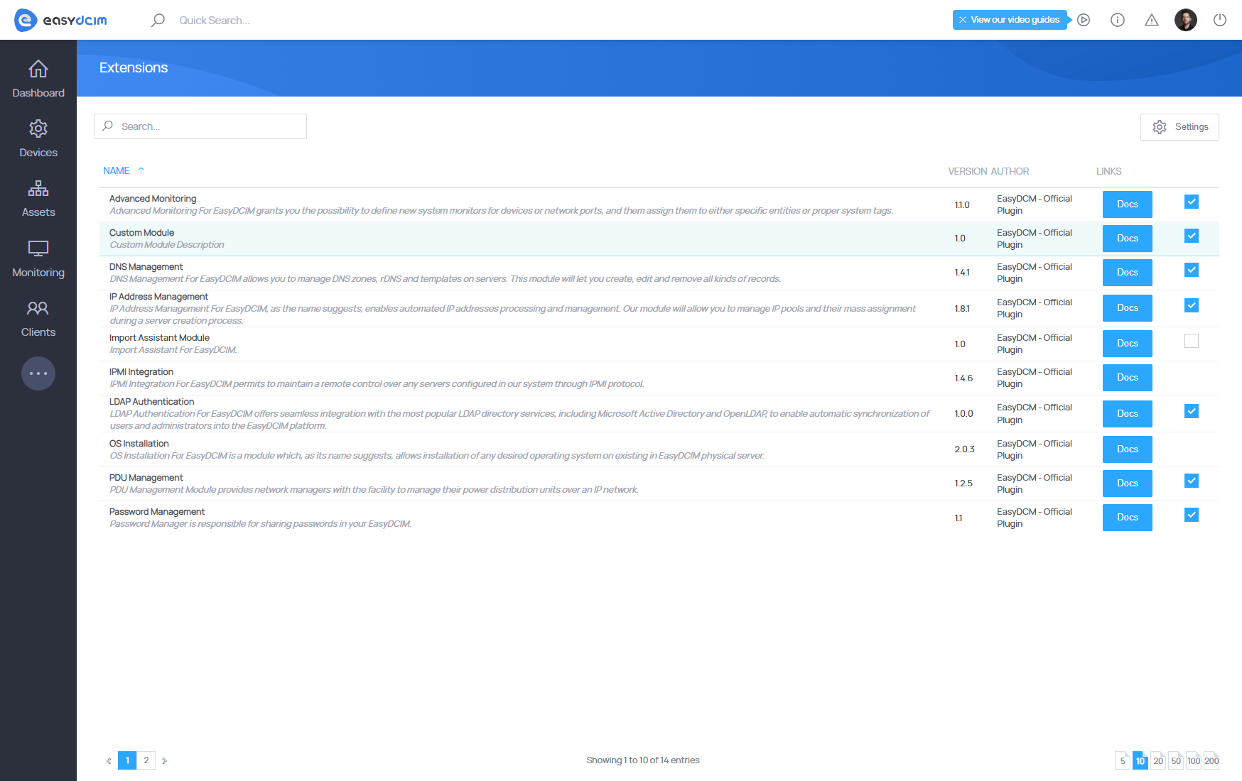 Extension Activation Page - EasyDCIM Documentation