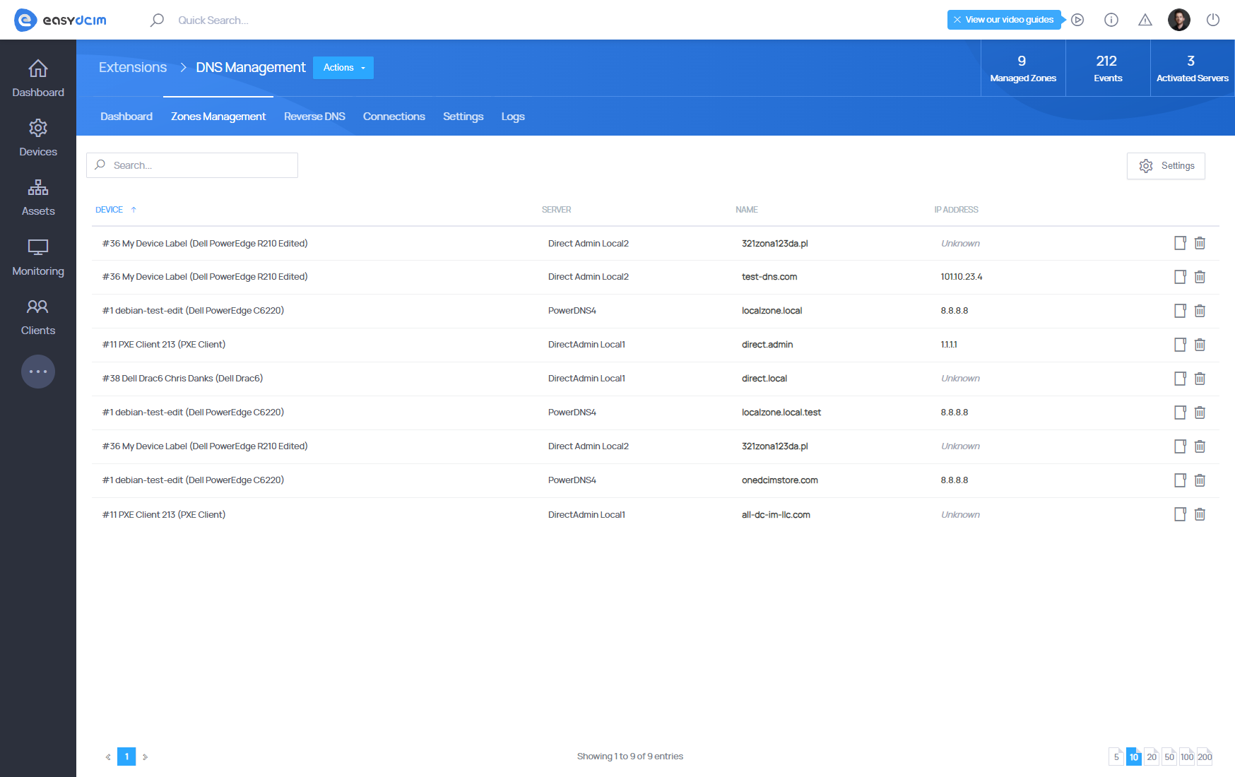 DNS Management: Imported DNS Zones Management - EasyDCIM Documentation