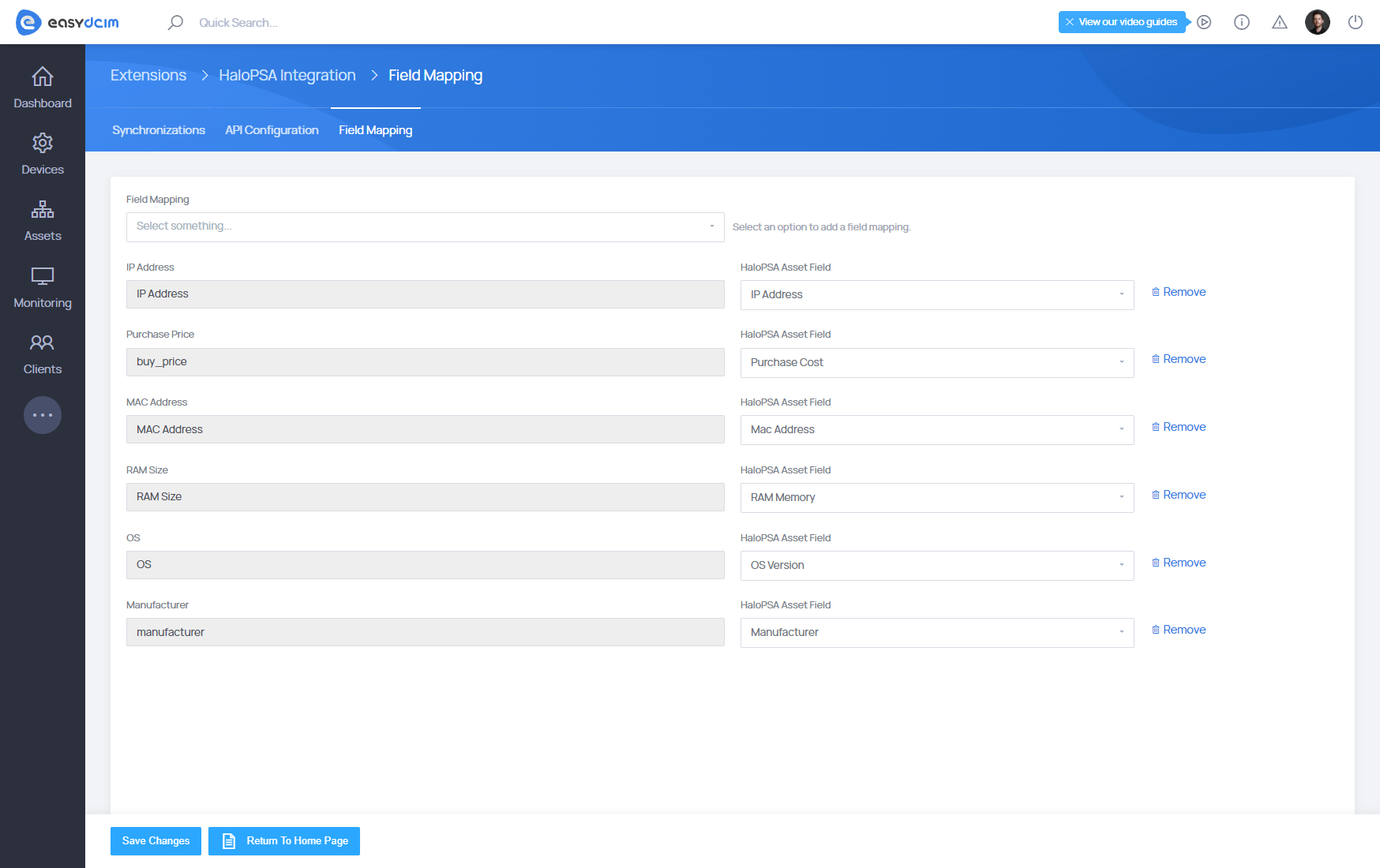 HaloPSA Integration: Field Mapping - EasyDCIM Documentation