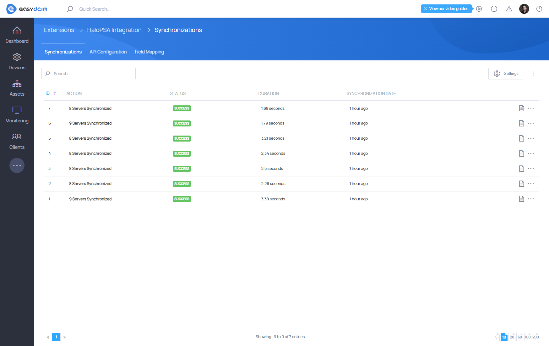 HaloPSA Integration: Synchronizations View - EasyDCIM Documentation