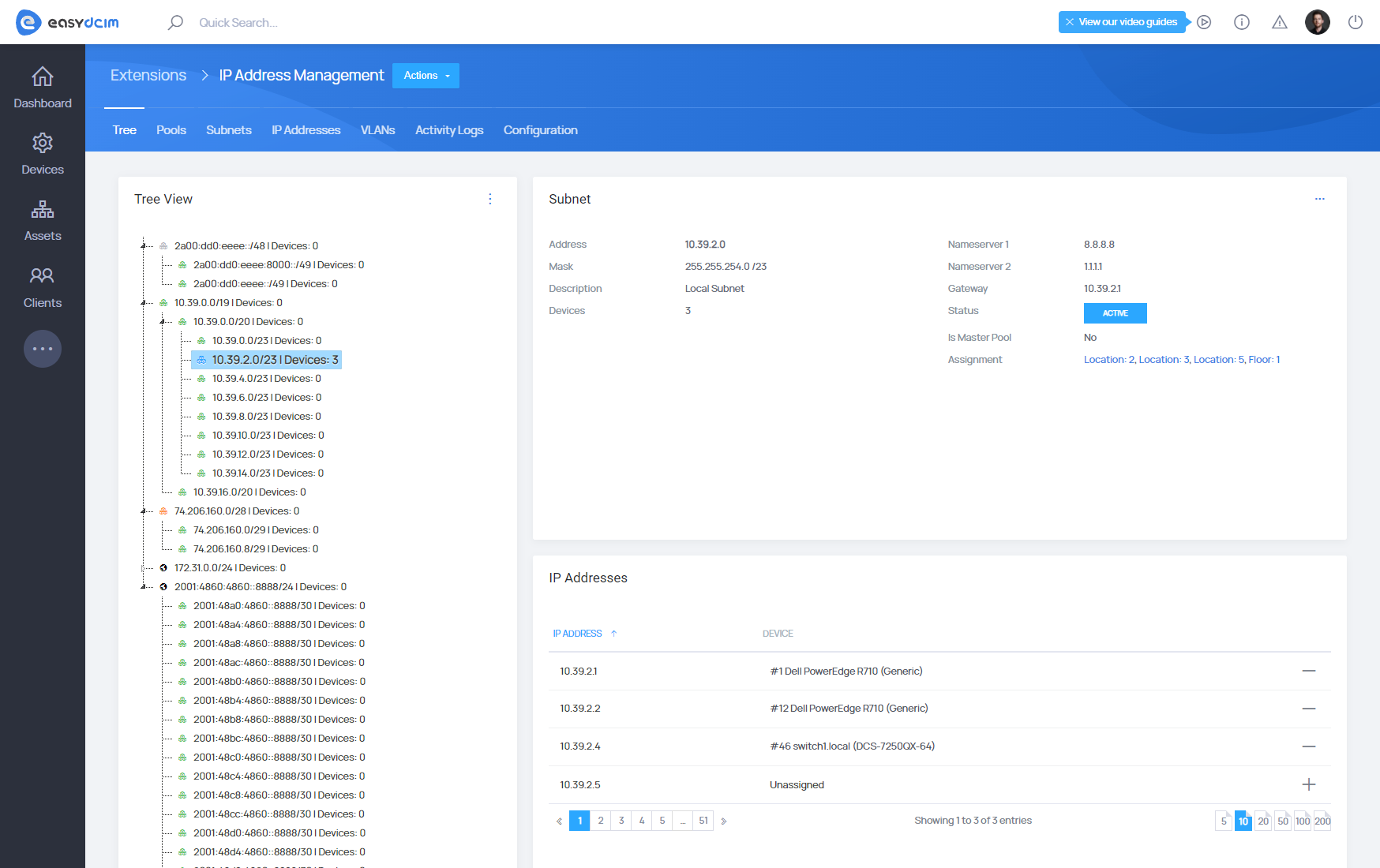 IP Address Management: Subnets and IP Pools Tree View - EasyDCIM Documentation