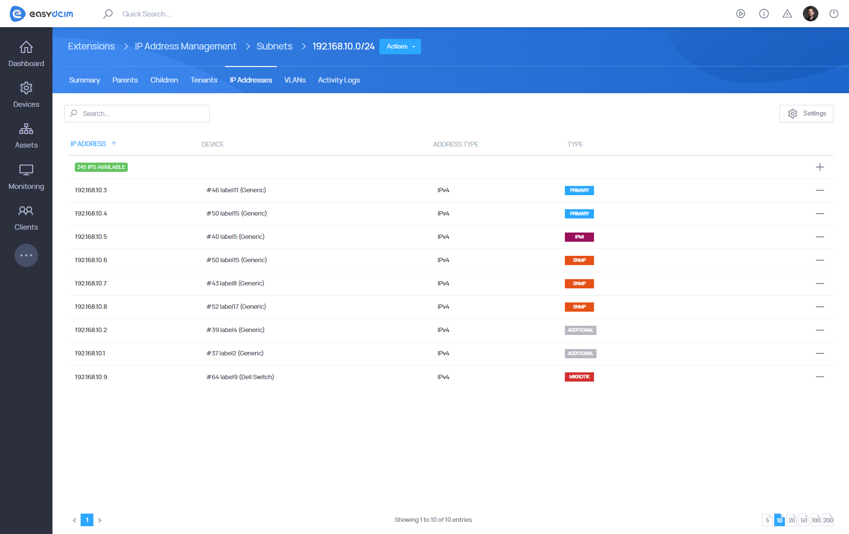 IP Address Management - EasyDCIM Documentation