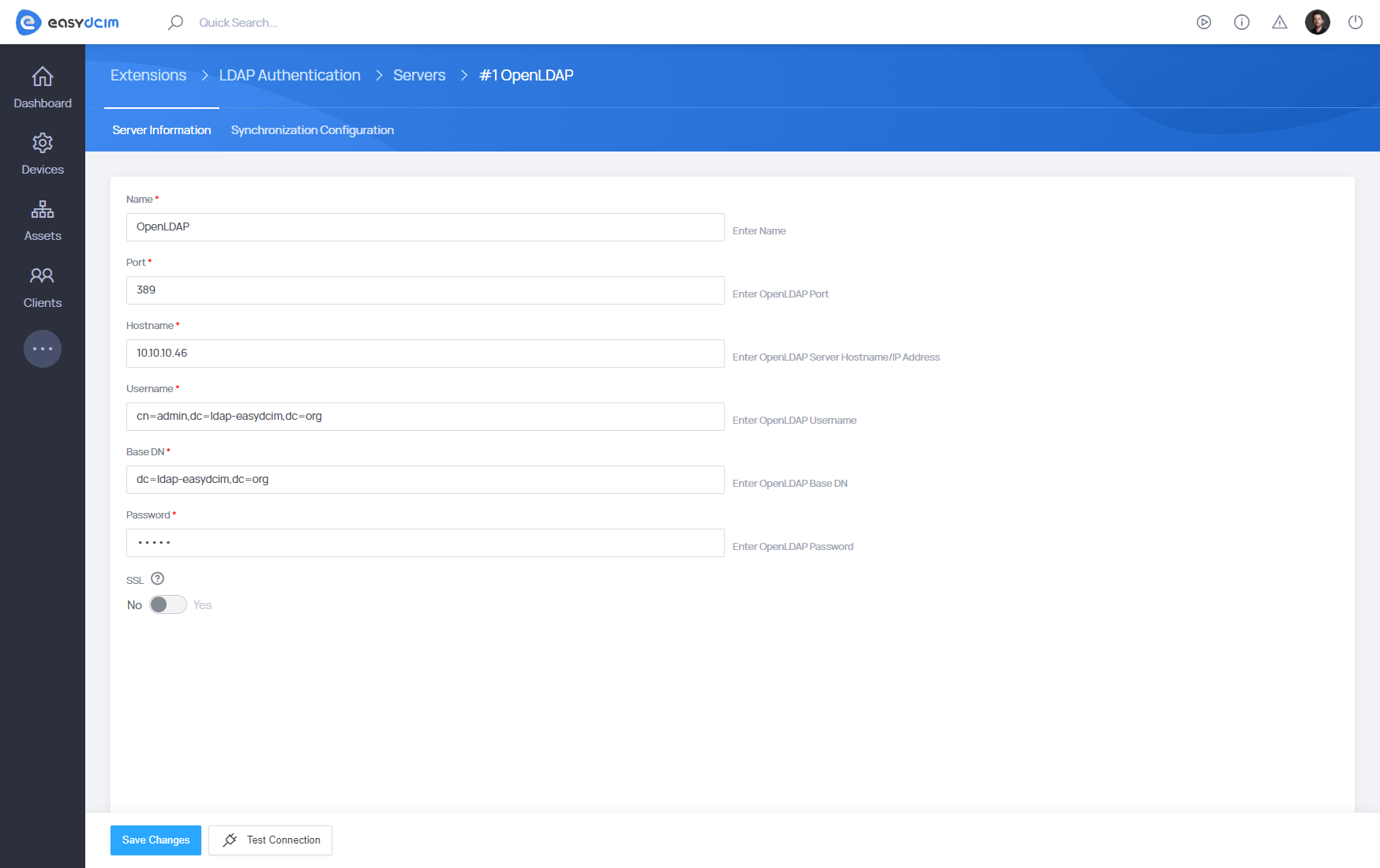 LDAP Authentication: Configuring Server Information - EasyDCIM Documentation