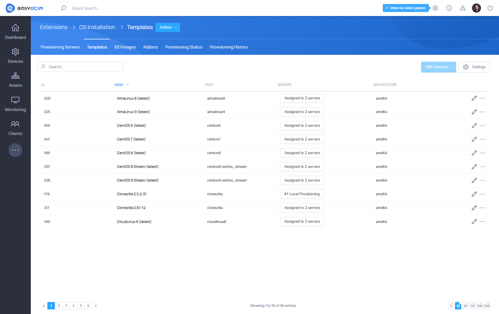 OS Installation: Supported Templates - EasyDCIM Documentation