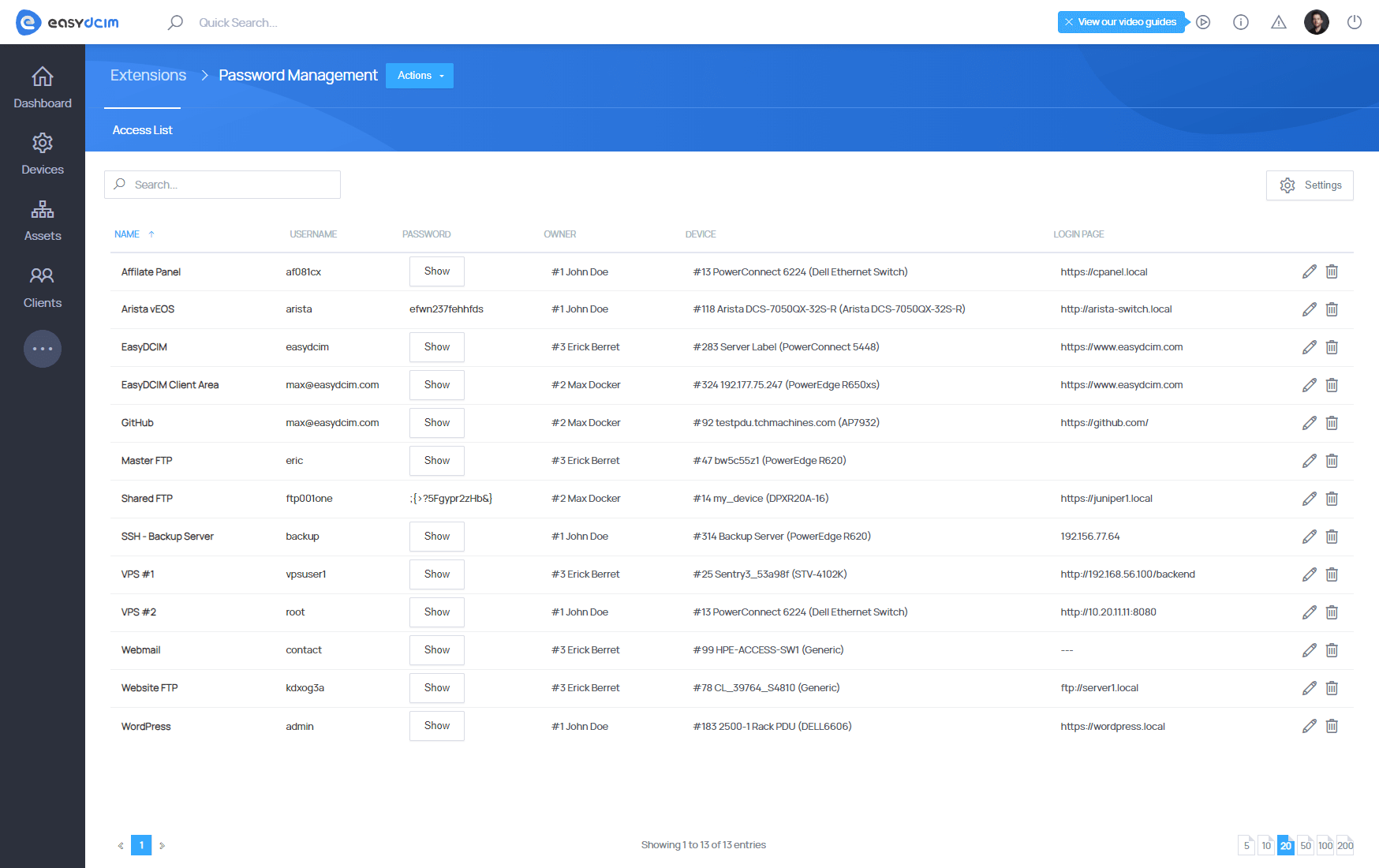 Password Management: Access List - EasyDCIM Documentation