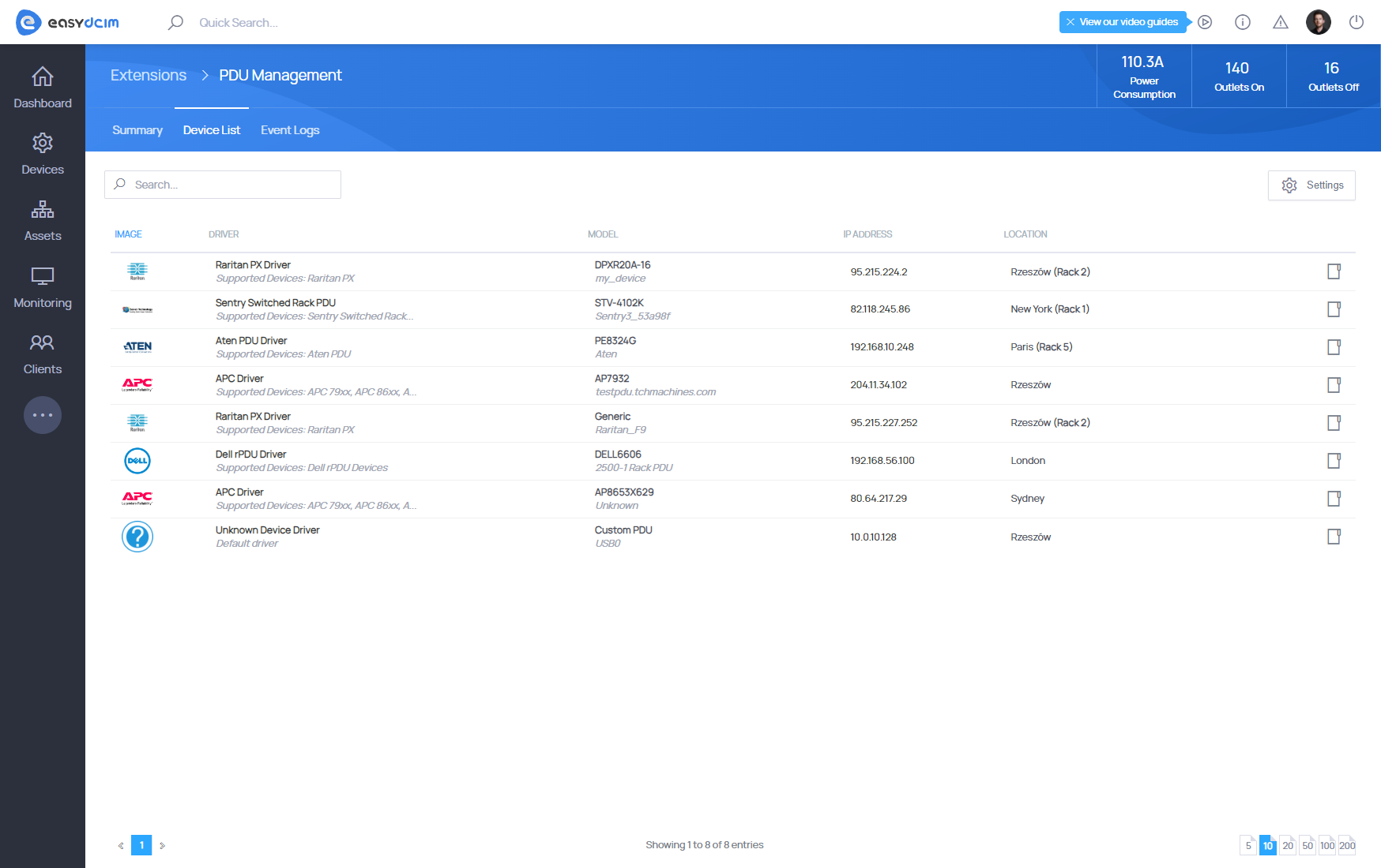 PDU Management: Devices List - EasyDCIM Documentation