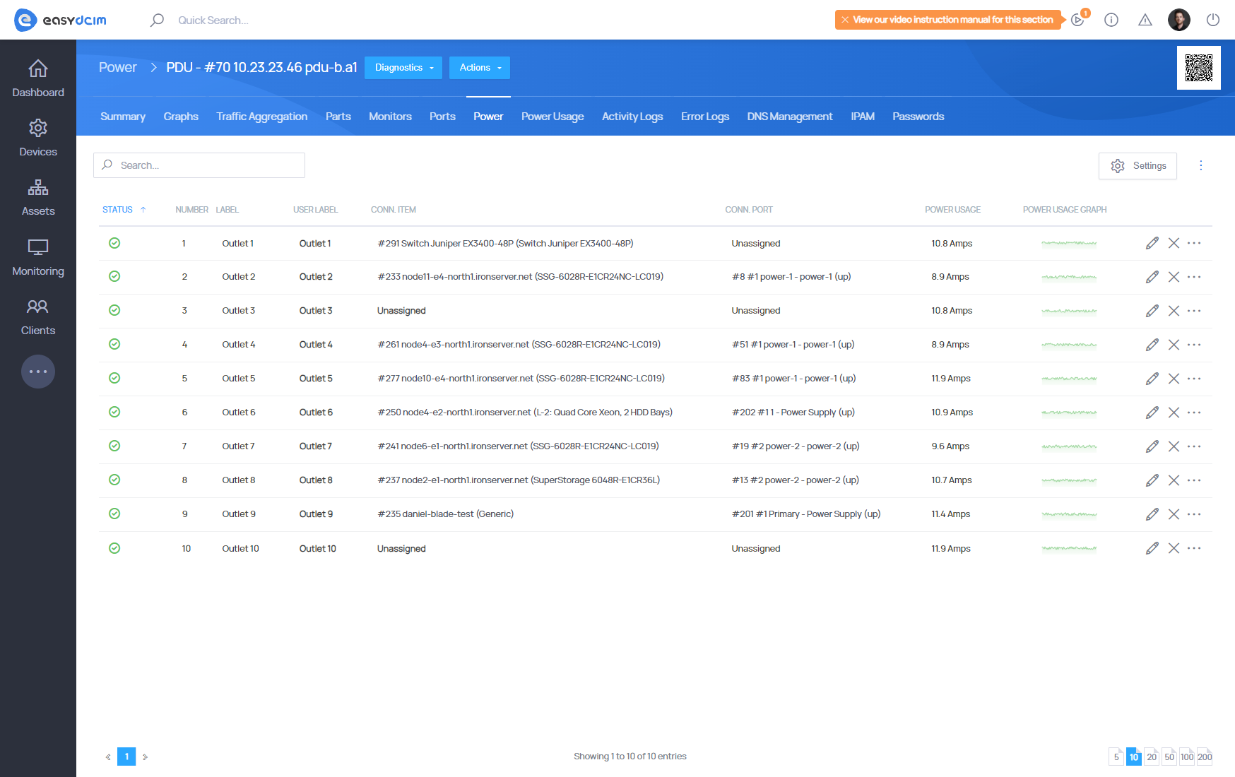 PDU Management: Outlets List - EasyDCIM Documentation