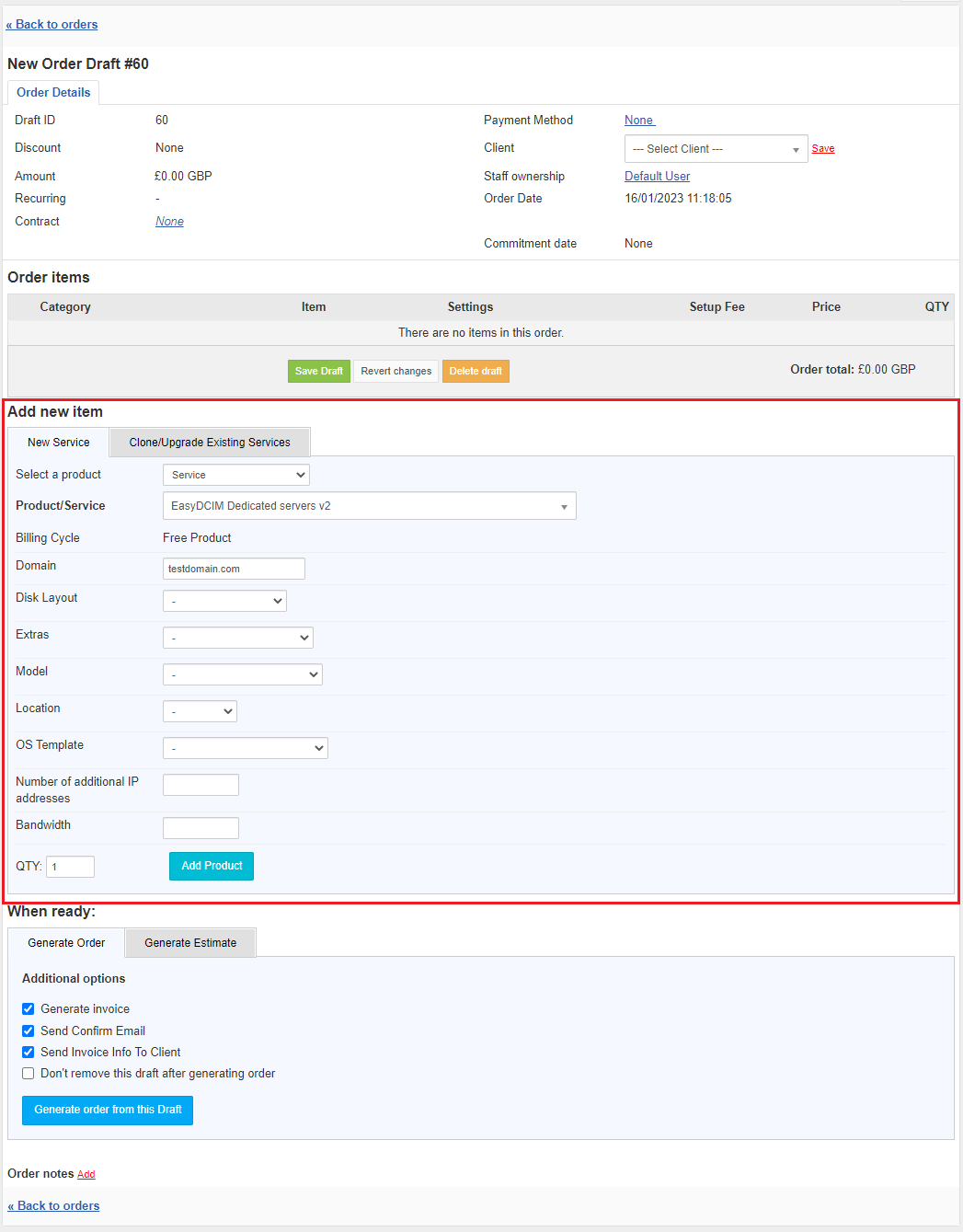 New Item Configuration: HostBill Dedicated Servers Module - EasyDCIM Documentation