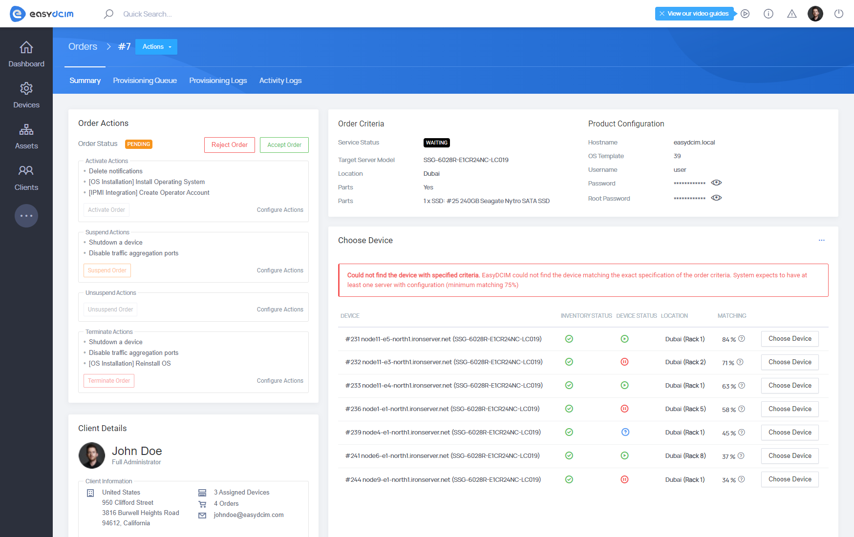 No Server Matched View - EasyDCIM Documentation