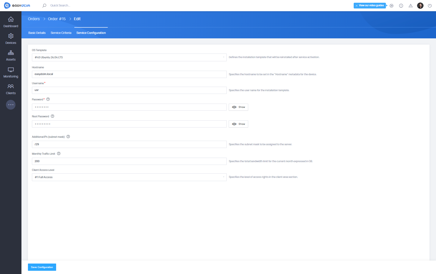 Service Configuration - EasyDCIM Documentation