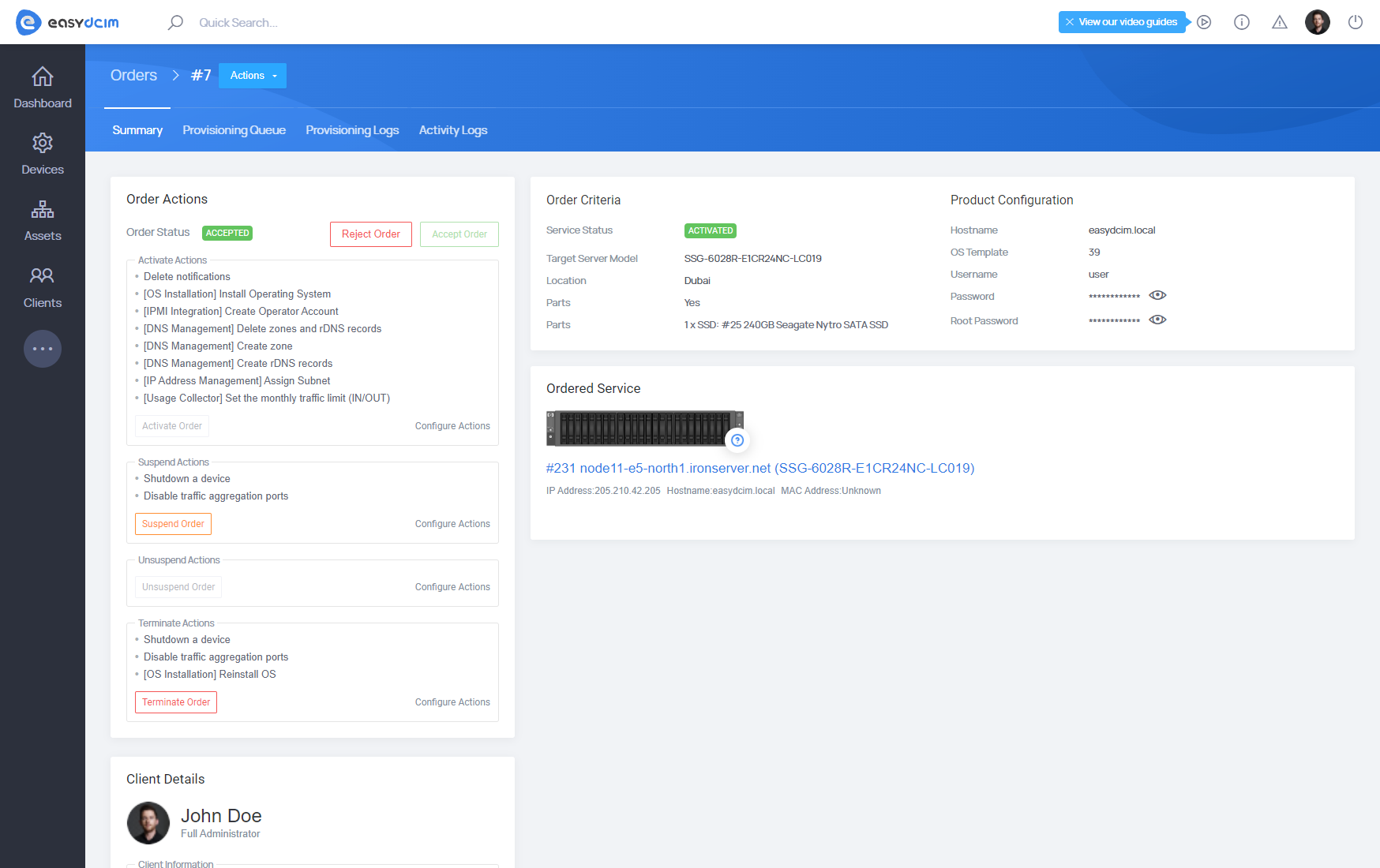 Order Summary - EasyDCIM Documentation