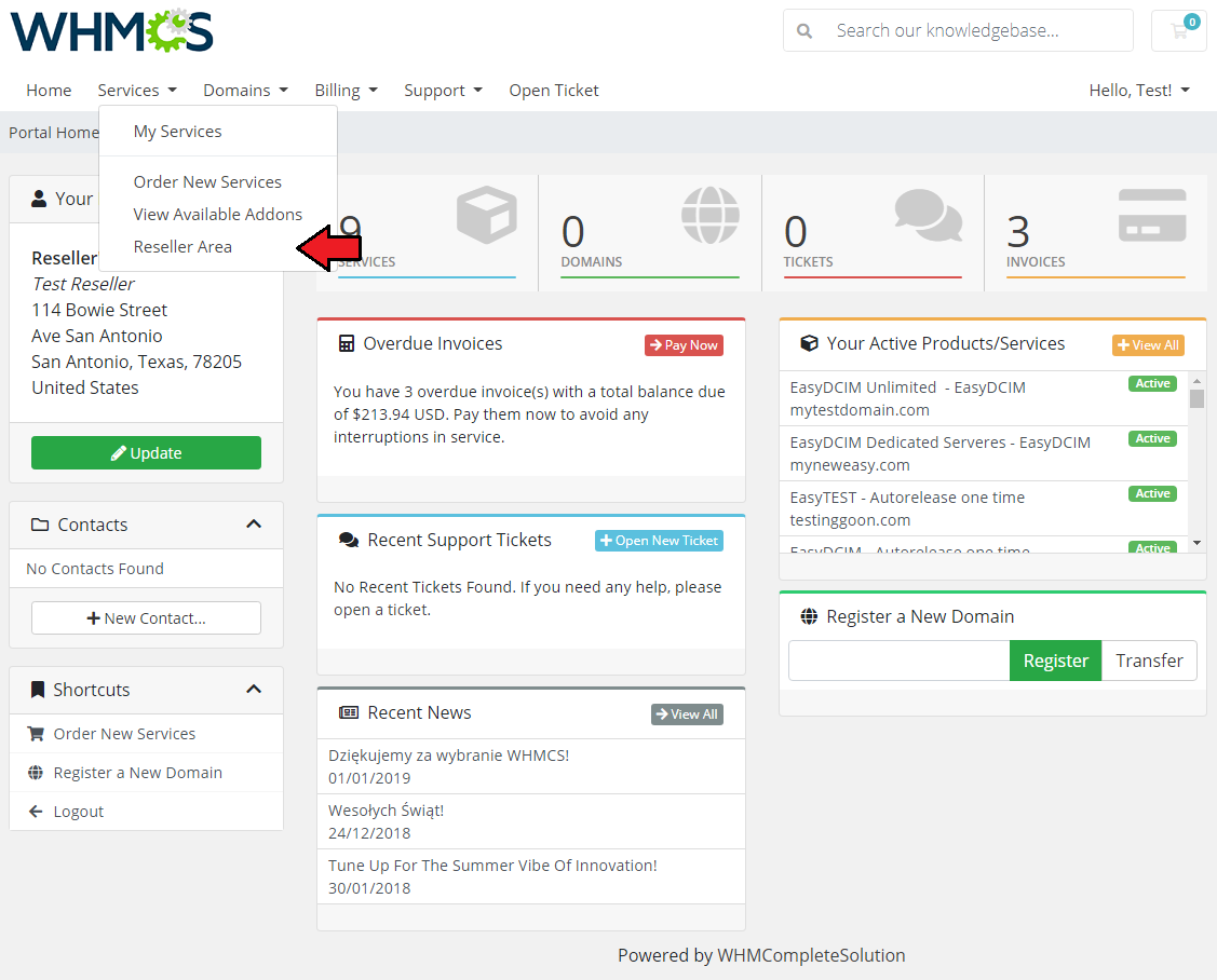 Reseller Area Button: WHMCS Products Reseller Module - EasyDCIM Documentation