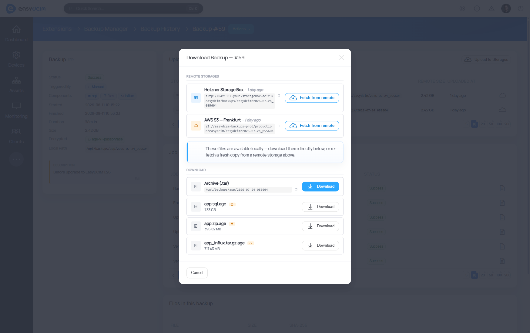 Backup Manager For EasyDCIM Extension - Backup Download