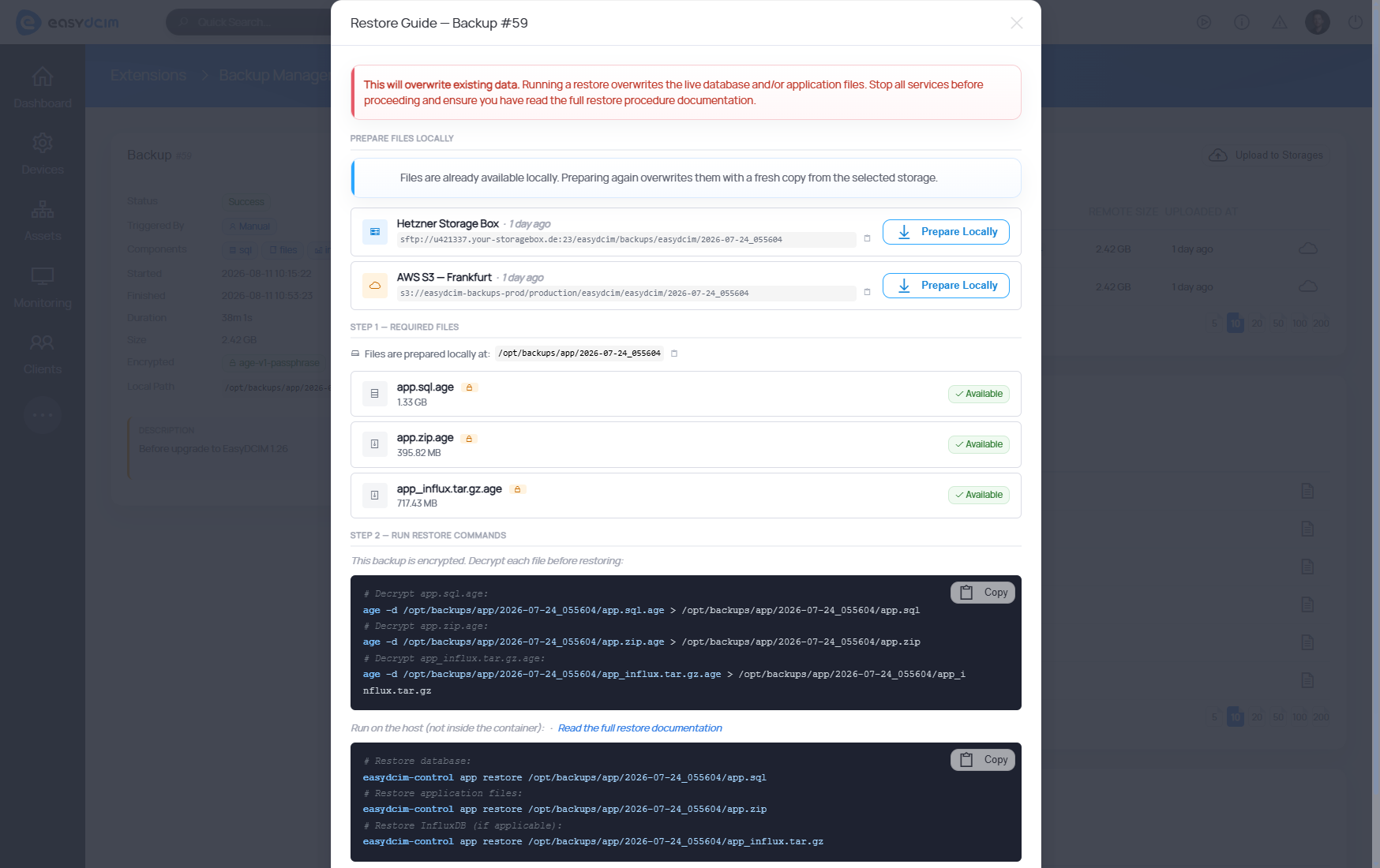 Backup Manager For EasyDCIM Extension - Restore Guide