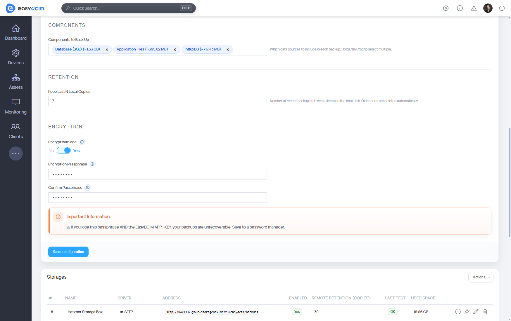 Backup Manager For EasyDCIM Extension - Backup Configuration
